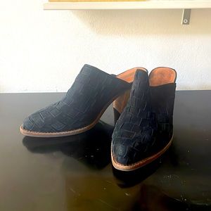 Jeffry Campbell Black Suede Woven Heeled Mules 9